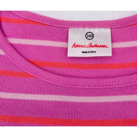 Hanna Andersson Girls Striped Long Sleeve Dress Size 140 Pink & White Cotton - Picture 2 of 5
